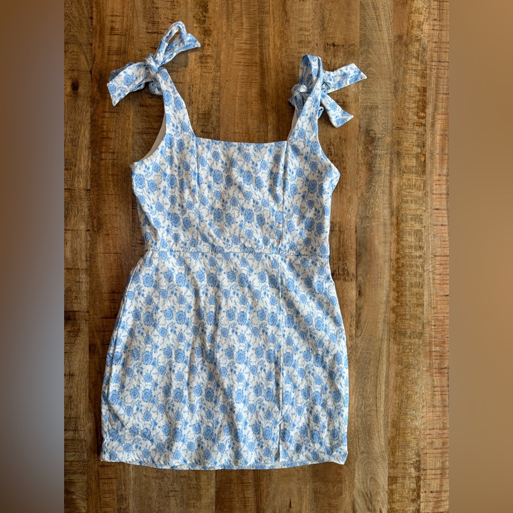 Altar’d State Blue Floral Bow Strap Mini Dress Cottagecore Size L - Picture 3 of 11